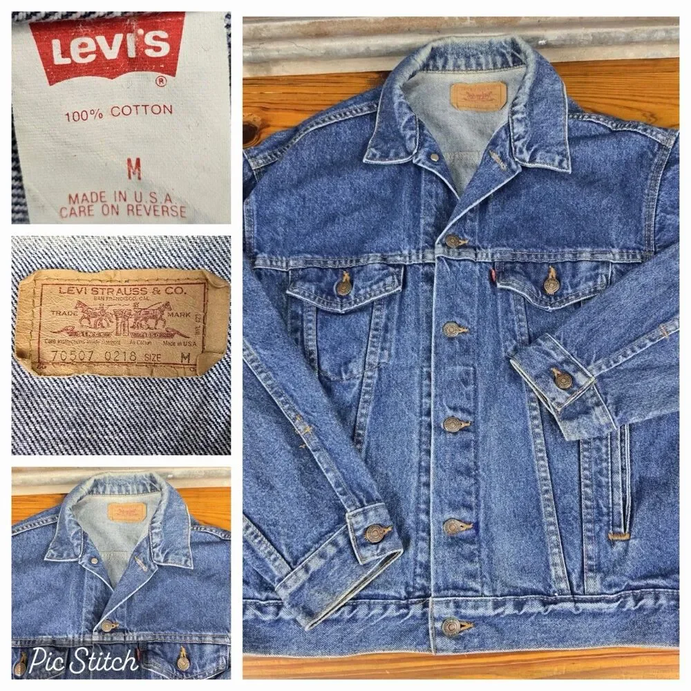 Vtg 70s 80s Levi's Denim Trucker Jacket USA Mens Medium Dark Wash 70507 0218